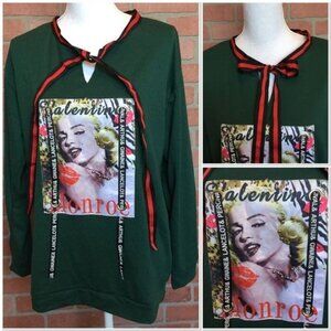 Marilyn Monroe Embellished Top Long Sleeve Shirt Ribbon Trim